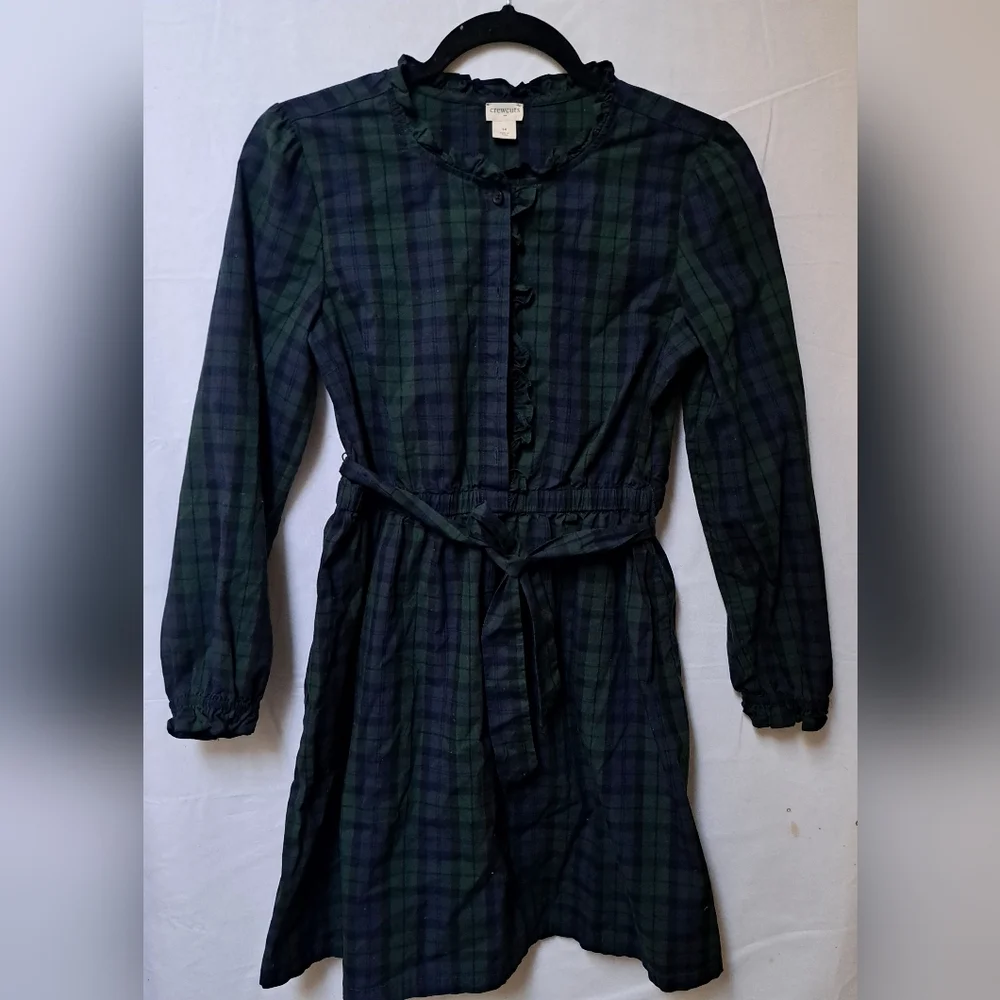 Crewcuts Girls Black Watch Plaid Ruffle Dress Green Navy Tartan Size 14